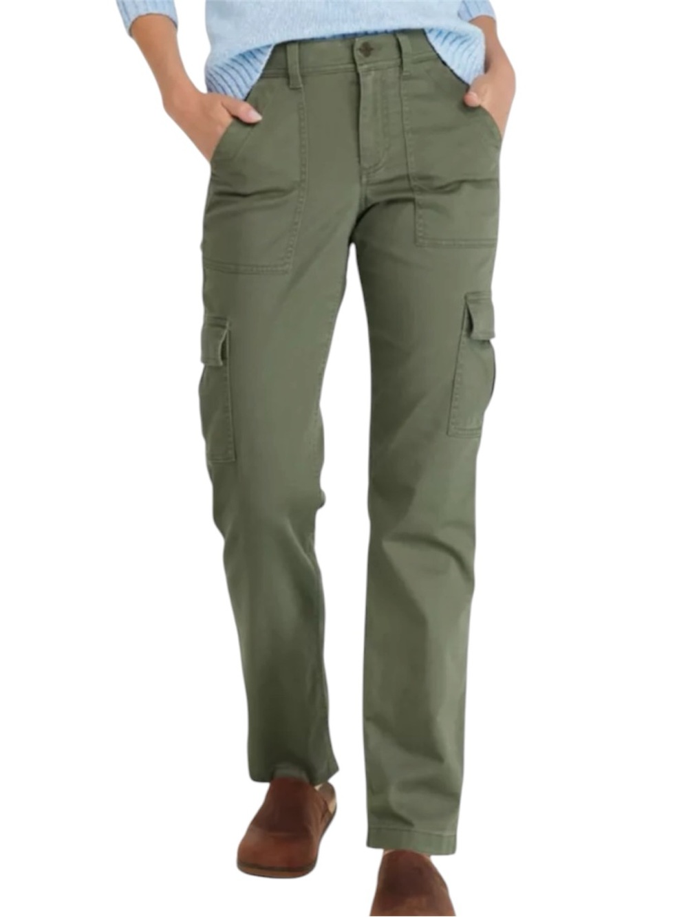 NWT L.L. Bean Comfort Stretch Mid-Rise Straight Leg Cargo Pants Olive Green 14
